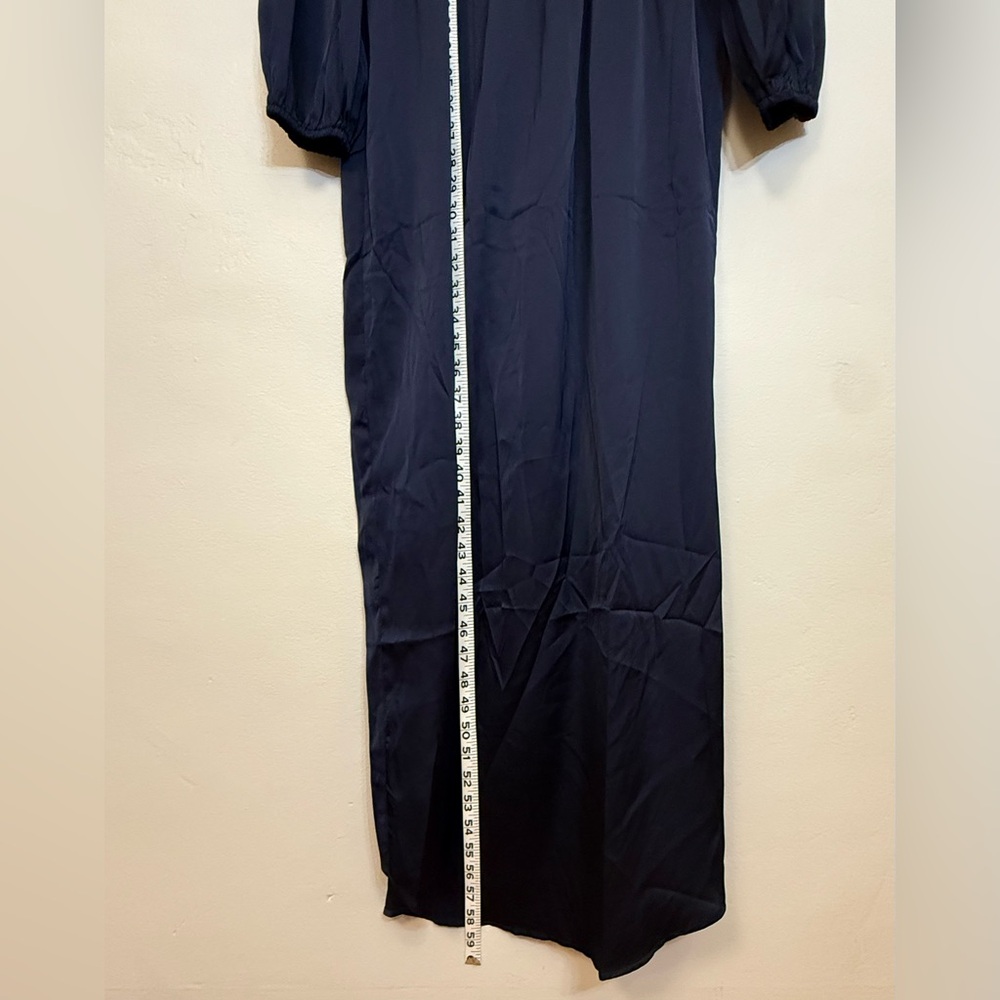 Elegant Navy Blue Wrap Dress - Picture 2 of 5